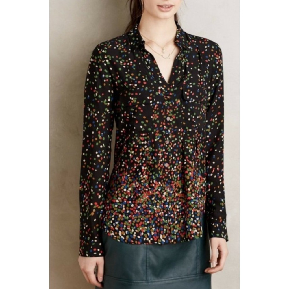 Anthropologie‎ Maeve Wynwood Confetti Print Blouse Sz 6 Sophisticated Chic